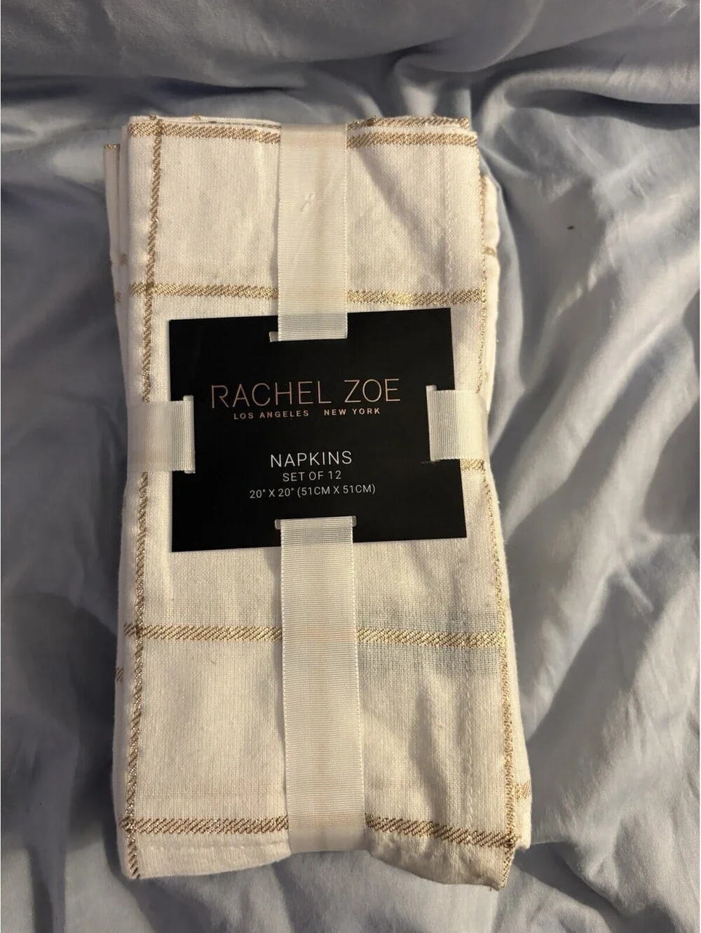 Rachel Zoe Cloth Napkins White with Gold Stripes